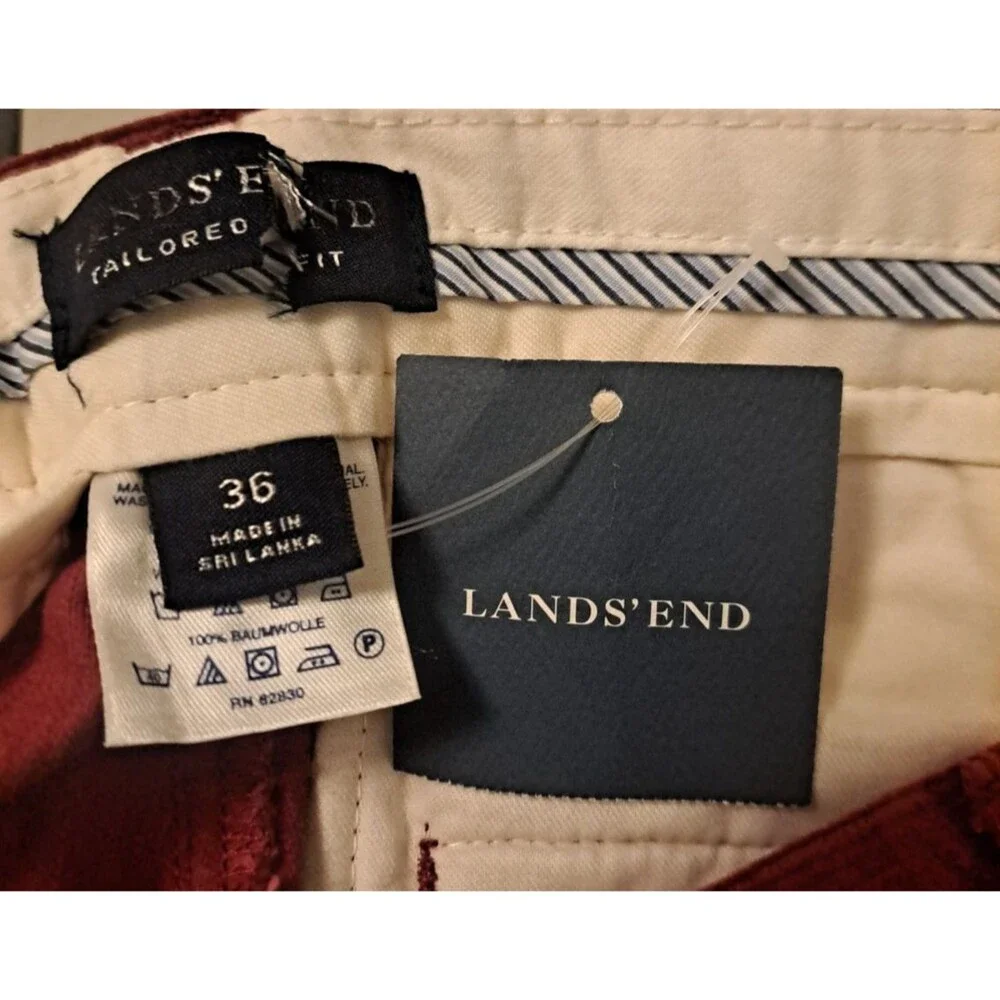 NEW Mens Lands End Corduroy Pants Currant Red 36x30 Tailored Fit Cotton Pleated